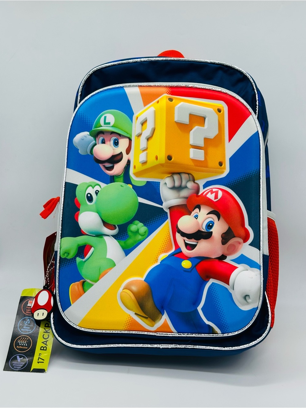 Nintendo Game Time Mario, Yoshi, Luigi 17"  Graphic Backpack, Blue w Reflective